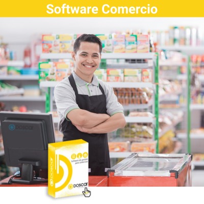 Software de Comercio, con una dependienta de fondo